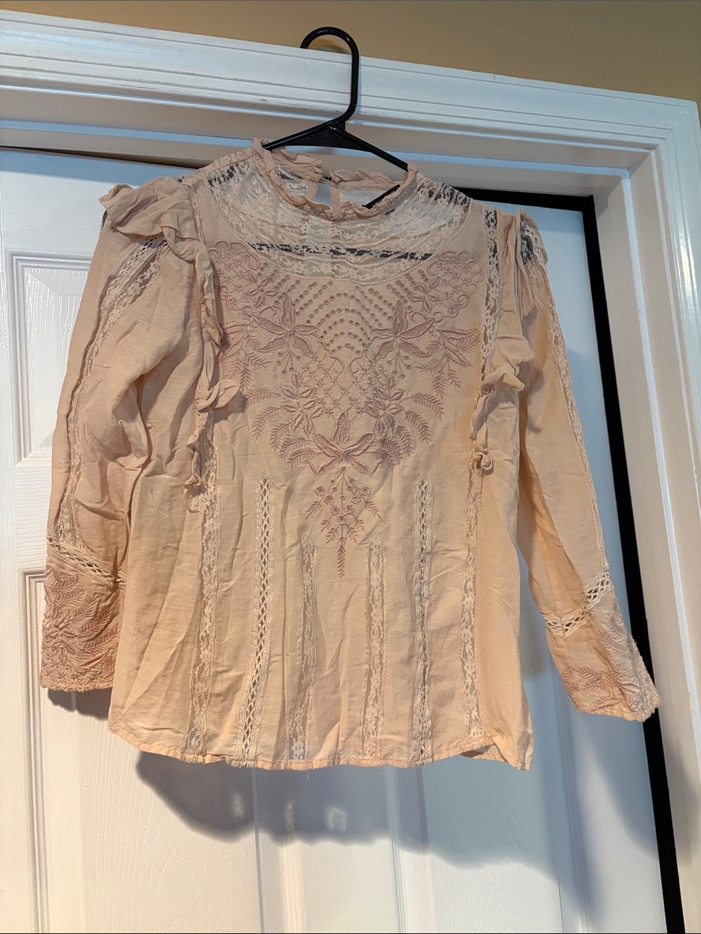 Love Sam Blush Cream Embroidered Lace Blouse